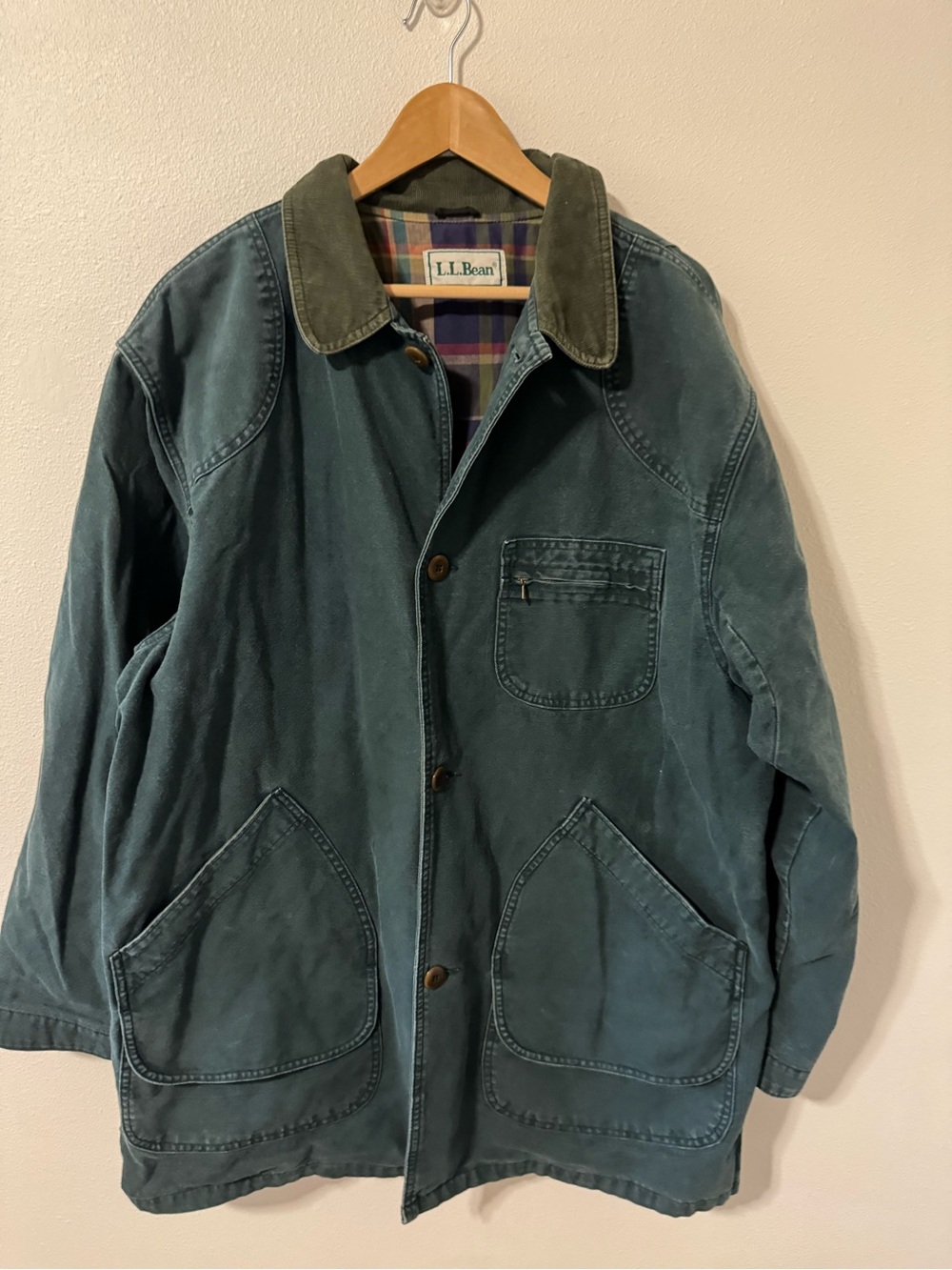 Vintage 80s Lands’ End Chore Coat Barn Jacket Green Corduroy Collar-XXL